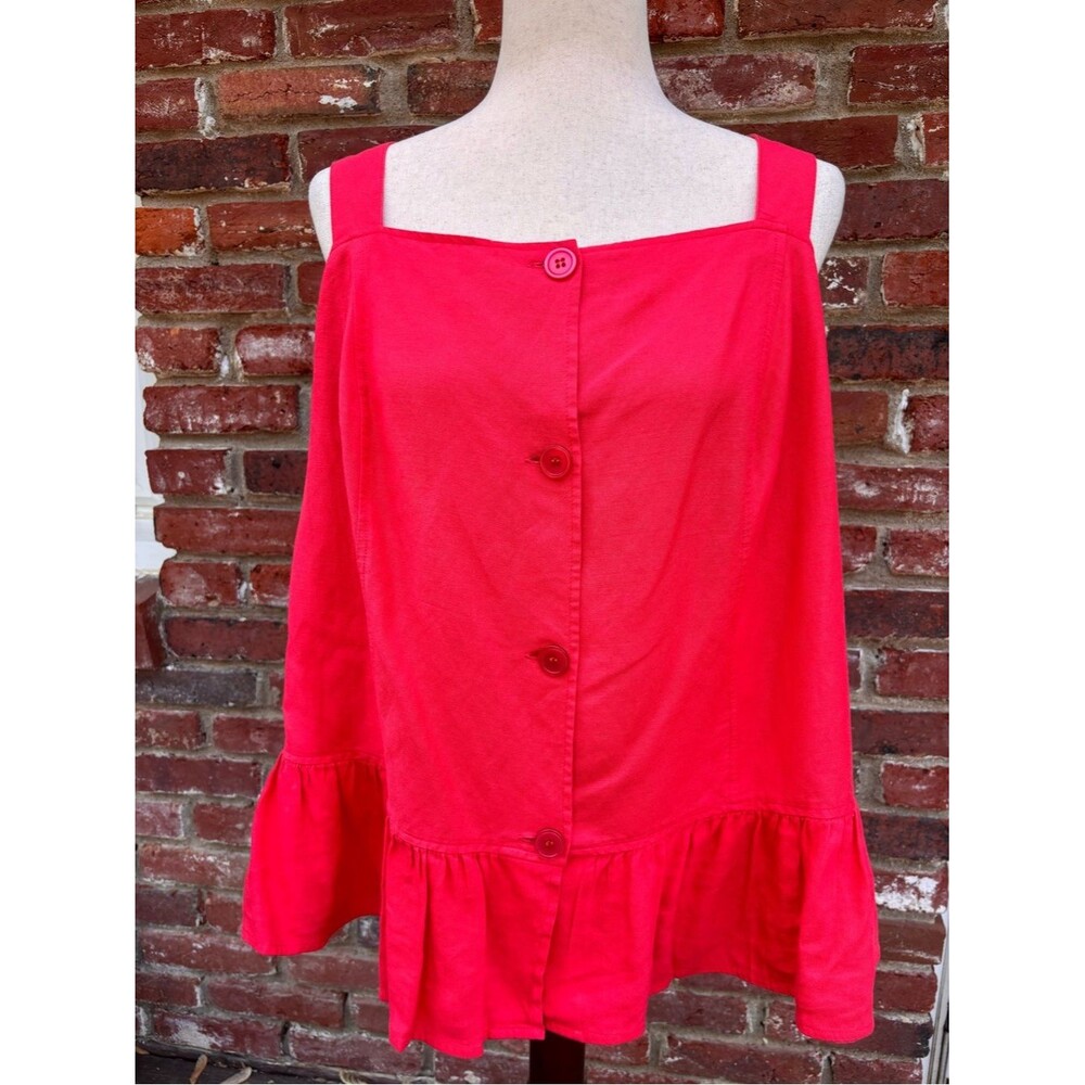 Jessica London Hot Pink Linen Blend Cold Shoulder Ruffle Hem Top Size 16